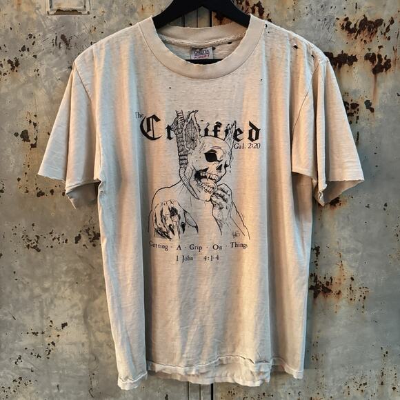 Vintage 1989 The Crucified Getting A Grip On Things T Shirt L Hardcore Thrash - Picture 1 of 9